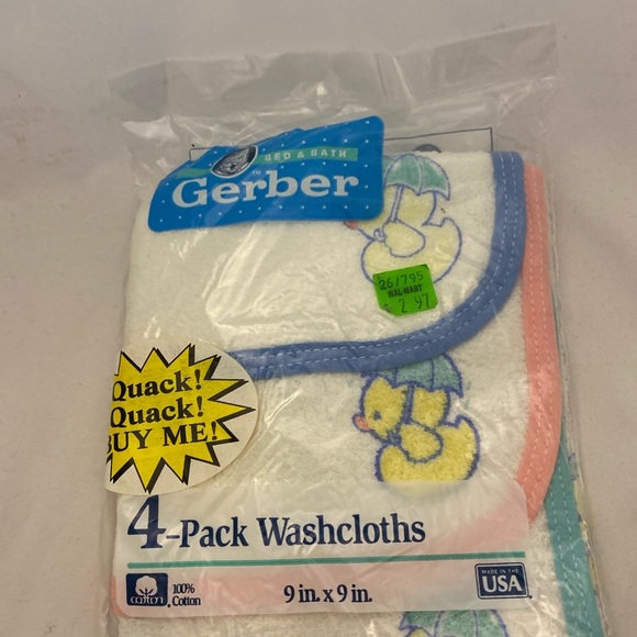 Vintage 1993 Gerber Terry Washcloths Duck Duckie 4-pack Old Wal-mart Price Tag - Picture 15 of 15